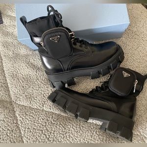 Authentic Prada Monolith Leather/Nylon Combat Boots